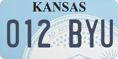 KS license plate 012BYU