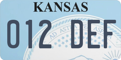KS license plate 012DEF