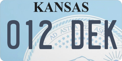 KS license plate 012DEK