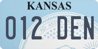 KS license plate 012DEN