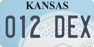 KS license plate 012DEX