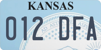 KS license plate 012DFA
