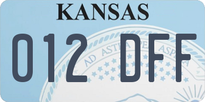 KS license plate 012DFF