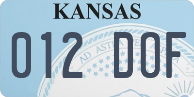 KS license plate 012DOF