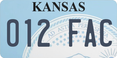 KS license plate 012FAC