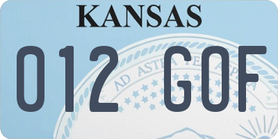 KS license plate 012GOF