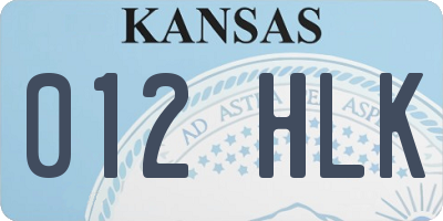 KS license plate 012HLK