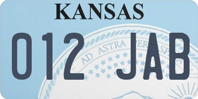 KS license plate 012JAB