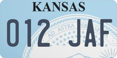 KS license plate 012JAF