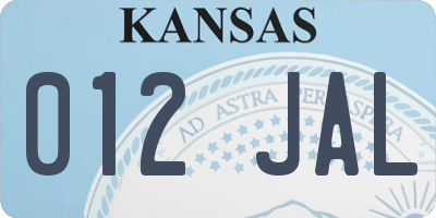 KS license plate 012JAL