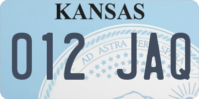 KS license plate 012JAQ