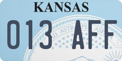 KS license plate 013AFF