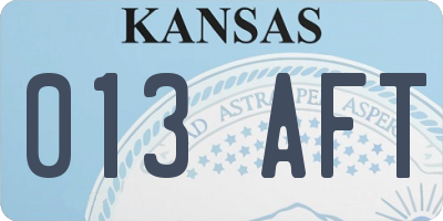 KS license plate 013AFT