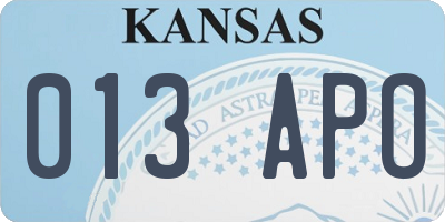 KS license plate 013APO