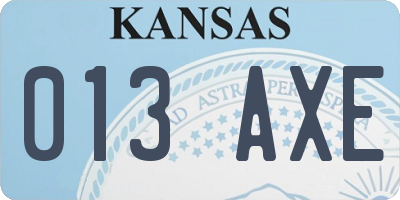 KS license plate 013AXE