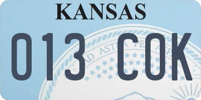 KS license plate 013COK