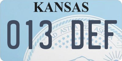 KS license plate 013DEF