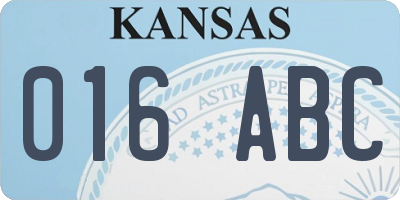 KS license plate 016ABC