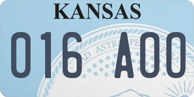 KS license plate 016AOO