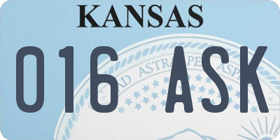 KS license plate 016ASK