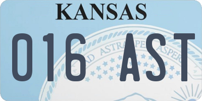 KS license plate 016AST