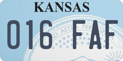 KS license plate 016FAF
