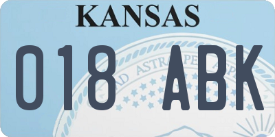 KS license plate 018ABK