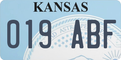 KS license plate 019ABF