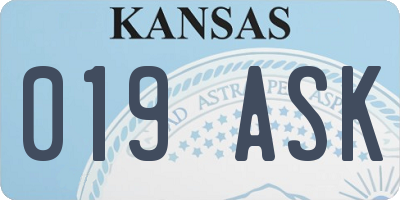 KS license plate 019ASK