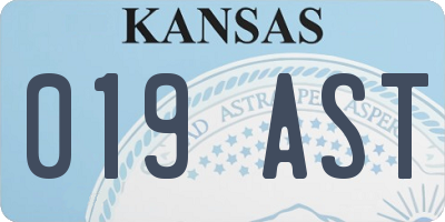 KS license plate 019AST