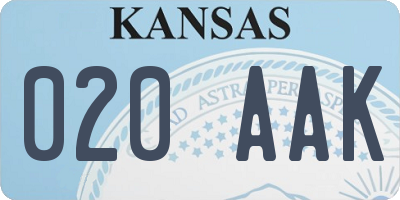 KS license plate 020AAK