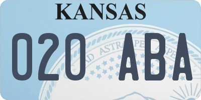 KS license plate 020ABA