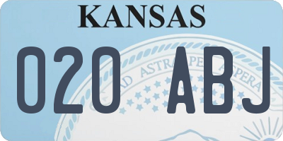 KS license plate 020ABJ