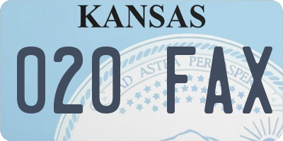 KS license plate 020FAX