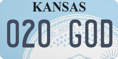 KS license plate 020GOD