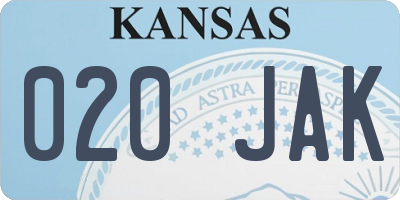 KS license plate 020JAK