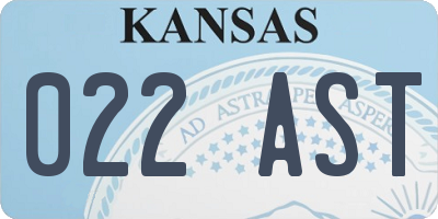 KS license plate 022AST