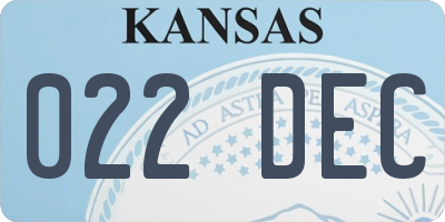 KS license plate 022DEC