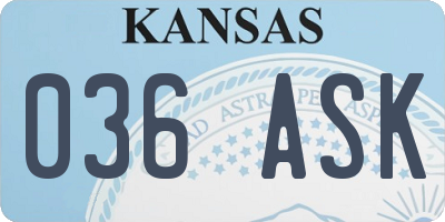 KS license plate 036ASK