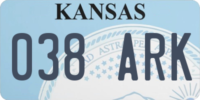KS license plate 038ARK