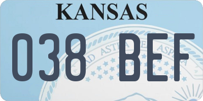 KS license plate 038BEF