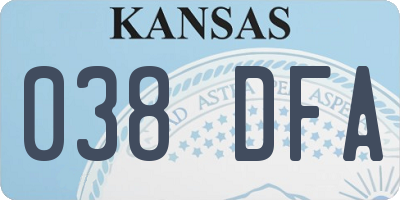 KS license plate 038DFA