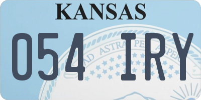 KS license plate 054IRY