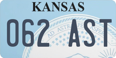 KS license plate 062AST