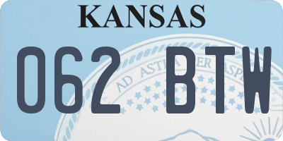 KS license plate 062BTW