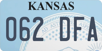 KS license plate 062DFA