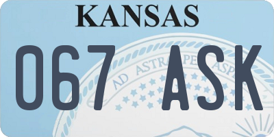 KS license plate 067ASK