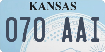 KS license plate 070AAI