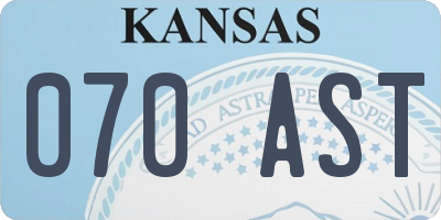 KS license plate 070AST