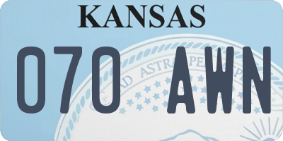 KS license plate 070AWN